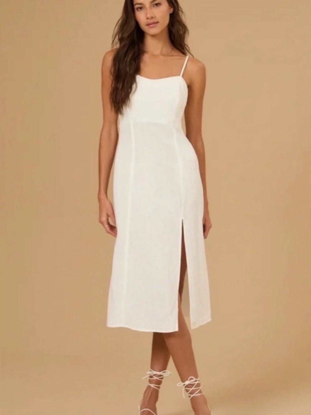 Altar’d State Sadie Ivory Linen Midi Dress Size Small